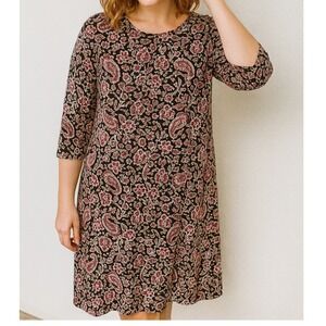 J. Jill Wearever Pink‎ White Black Paisley Floral Tunic Shift Dress Large